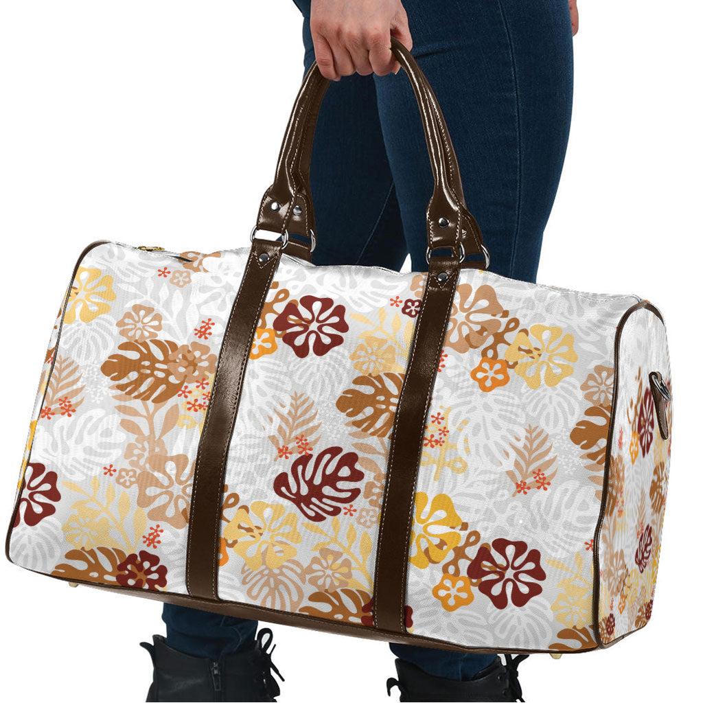 Brown Aloha Hawaiian Travel Bag Monstera Hibiscus Tropical Pattern