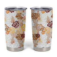 Brown Aloha Hawaiian Tumbler Cup Monstera Hibiscus Tropical Pattern
