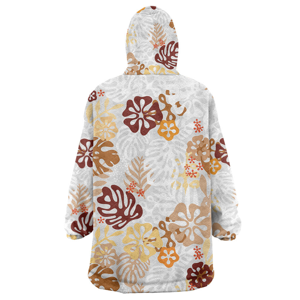 Brown Aloha Hawaiian Wearable Blanket Hoodie Monstera Hibiscus Tropical Pattern