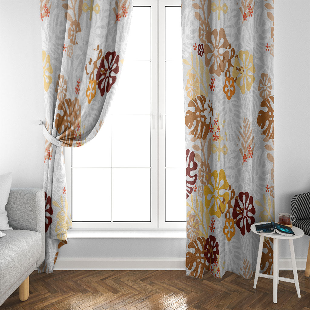 Brown Aloha Hawaiian Window Curtain Monstera Hibiscus Tropical Pattern