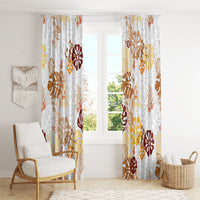Brown Aloha Hawaiian Window Curtain Monstera Hibiscus Tropical Pattern