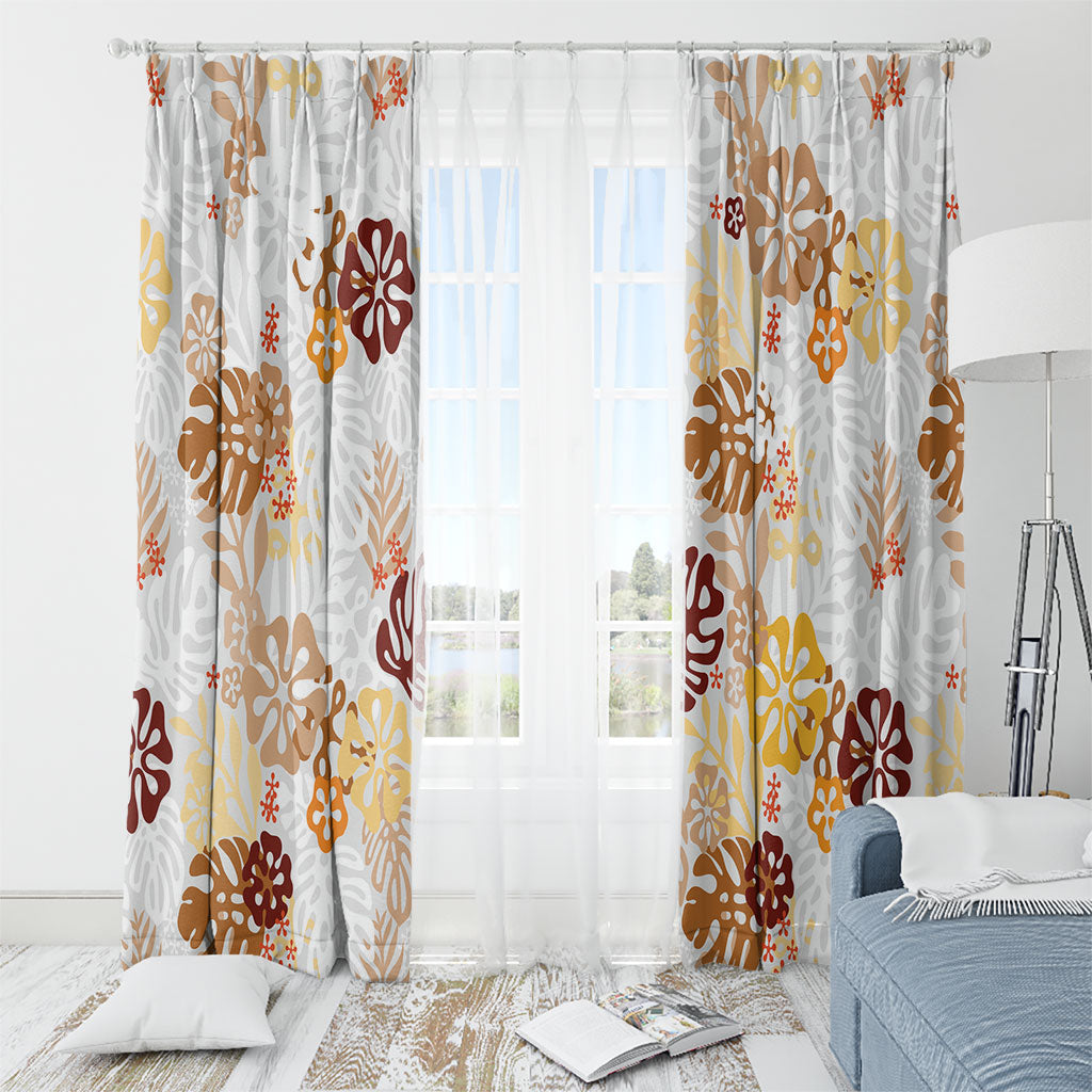 Brown Aloha Hawaiian Window Curtain Monstera Hibiscus Tropical Pattern