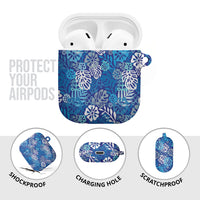 Blue Aloha Hawaiian AirPods Case Monstera Hibiscus Tropical Pattern