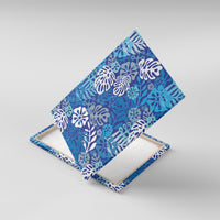 Blue Aloha Hawaiian Canvas Wall Art Monstera Hibiscus Tropical Pattern