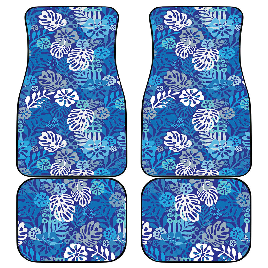 Blue Aloha Hawaiian Car Mats Monstera Hibiscus Tropical Pattern