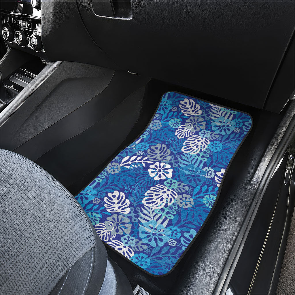 Blue Aloha Hawaiian Car Mats Monstera Hibiscus Tropical Pattern