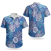 Blue Aloha Hawaiian Couples Matching Summer Maxi Dress and Hawaiian Shirt Monstera Hibiscus Tropical Pattern