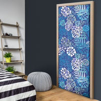 Blue Aloha Hawaiian Door Cover Monstera Hibiscus Tropical Pattern