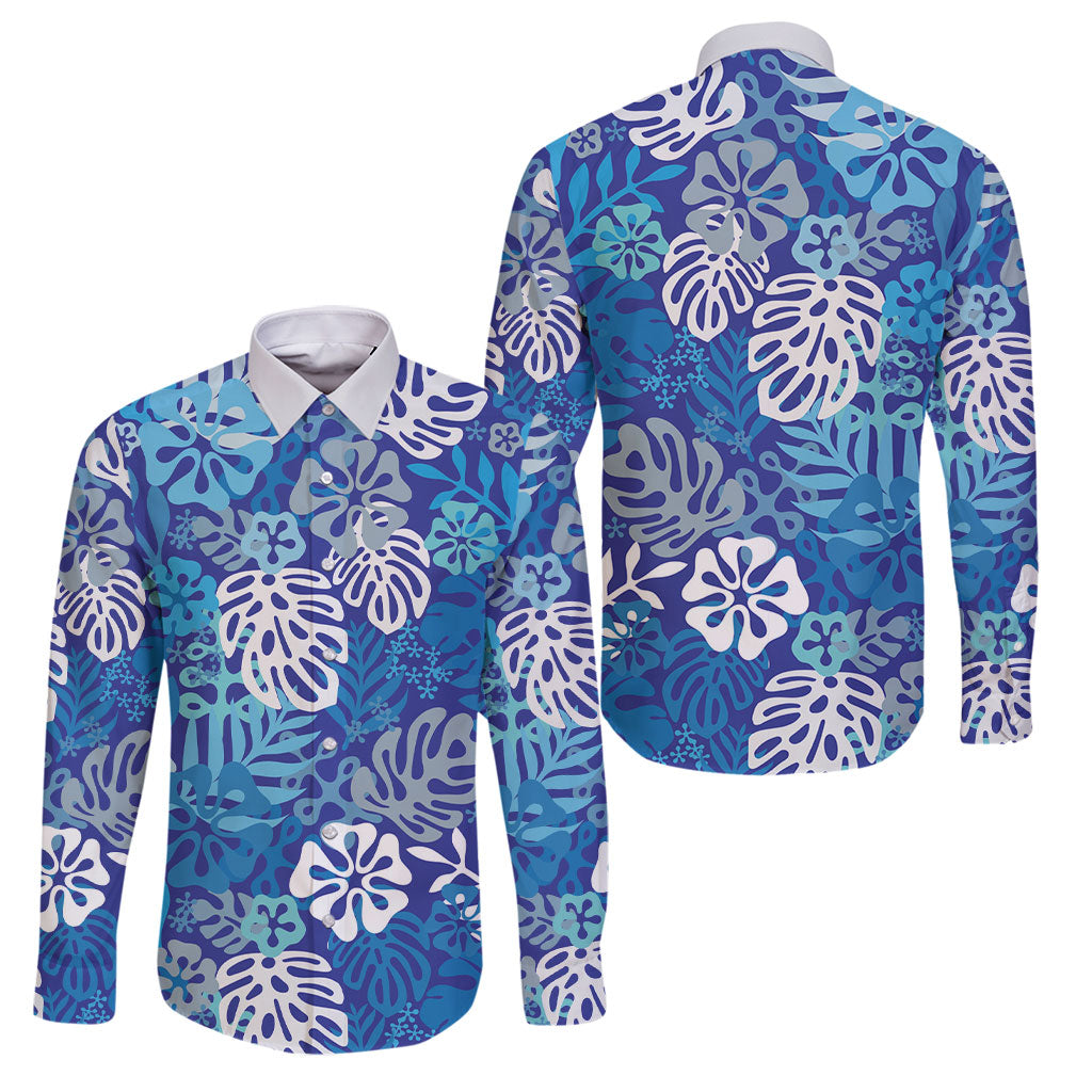 Blue Aloha Hawaiian Family Matching Mermaid Dress and Hawaiian Shirt Monstera Hibiscus Tropical Pattern