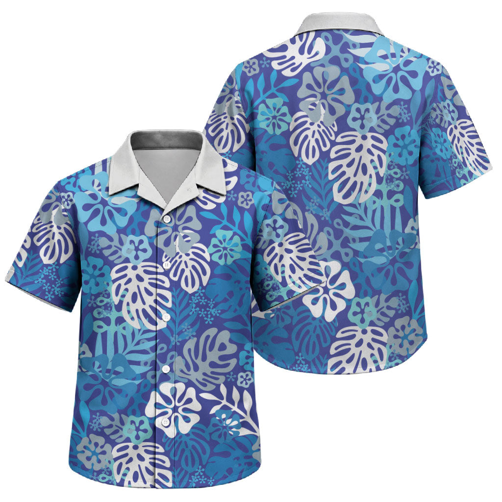 Blue Aloha Hawaiian Family Matching Mermaid Dress and Hawaiian Shirt Monstera Hibiscus Tropical Pattern