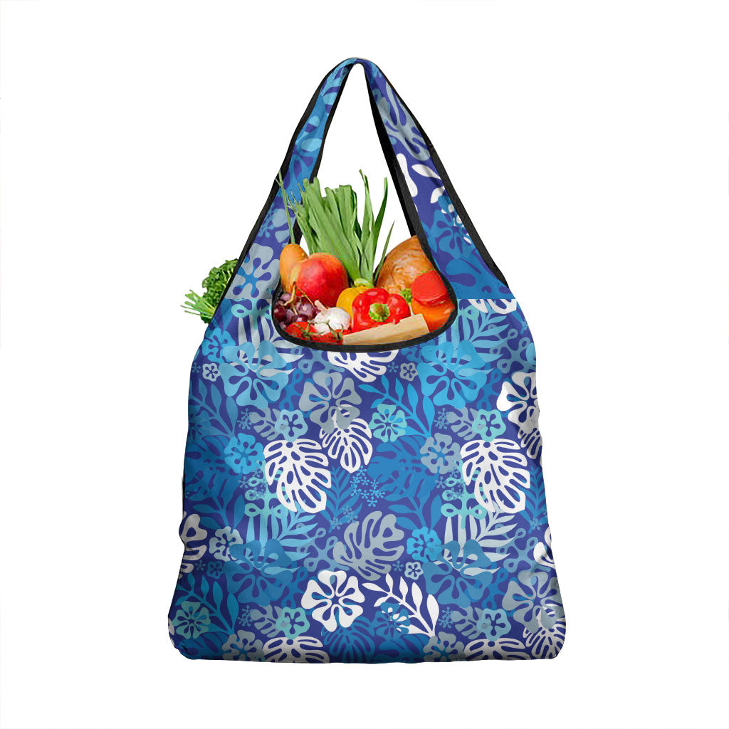 Blue Aloha Hawaiian Grocery Bag Monstera Hibiscus Tropical Pattern LT19 1-pack One Size Blue - Polynesian Pride