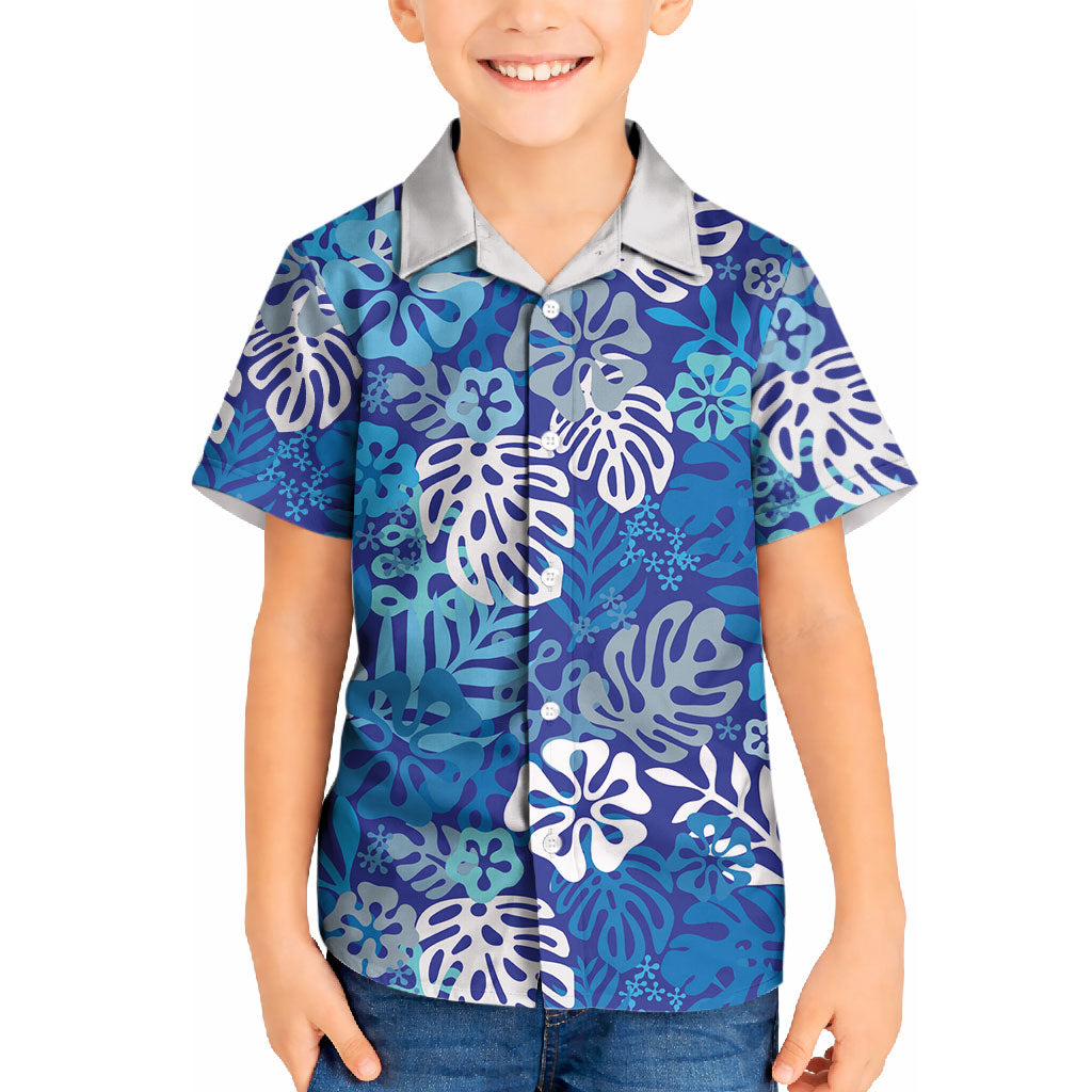Blue Aloha Hawaiian Kid Hawaiian Shirt Monstera Hibiscus Tropical Pattern LT19 Kid Blue - Polynesian Pride
