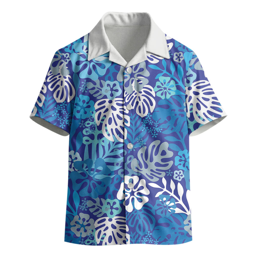 Blue Aloha Hawaiian Kid Hawaiian Shirt Monstera Hibiscus Tropical Pattern