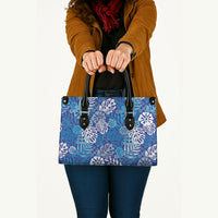 Blue Aloha Hawaiian Leather Bag Monstera Hibiscus Tropical Pattern