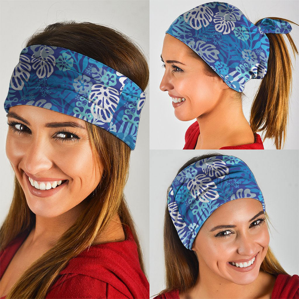 Blue Aloha Hawaiian Neck Gaiter Monstera Hibiscus Tropical Pattern