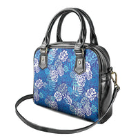 Blue Aloha Hawaiian Shoulder Handbag Monstera Hibiscus Tropical Pattern