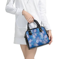 Blue Aloha Hawaiian Shoulder Handbag Monstera Hibiscus Tropical Pattern