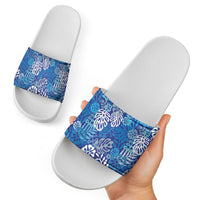 Blue Aloha Hawaiian Slide Sandals Monstera Hibiscus Tropical Pattern
