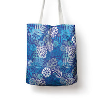 Blue Aloha Hawaiian Tote Bag Monstera Hibiscus Tropical Pattern