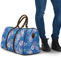 Blue Aloha Hawaiian Travel Bag Monstera Hibiscus Tropical Pattern