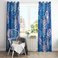 Blue Aloha Hawaiian Window Curtain Monstera Hibiscus Tropical Pattern