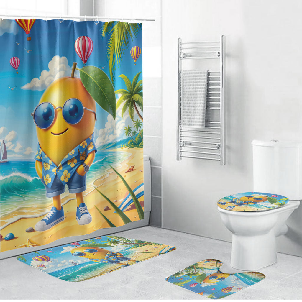 Funny Hawaii Mango Bathroom Set Tropical Summer Beach Mascot Vacation LT19 Bathroom Set (4 pcs) Blue - Polynesian Pride