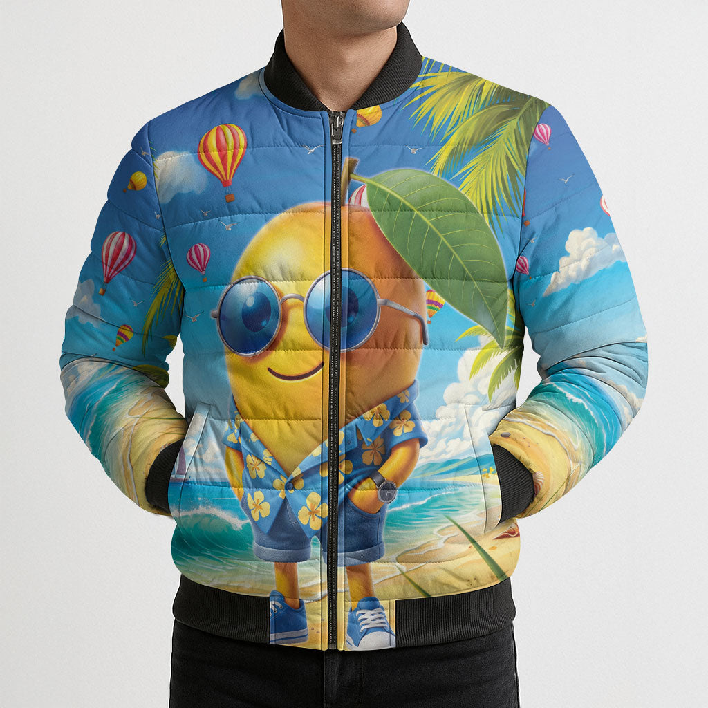 Funny Hawaii Mango Bomber Puffer Jacket Tropical Summer Beach Mascot Vacation
