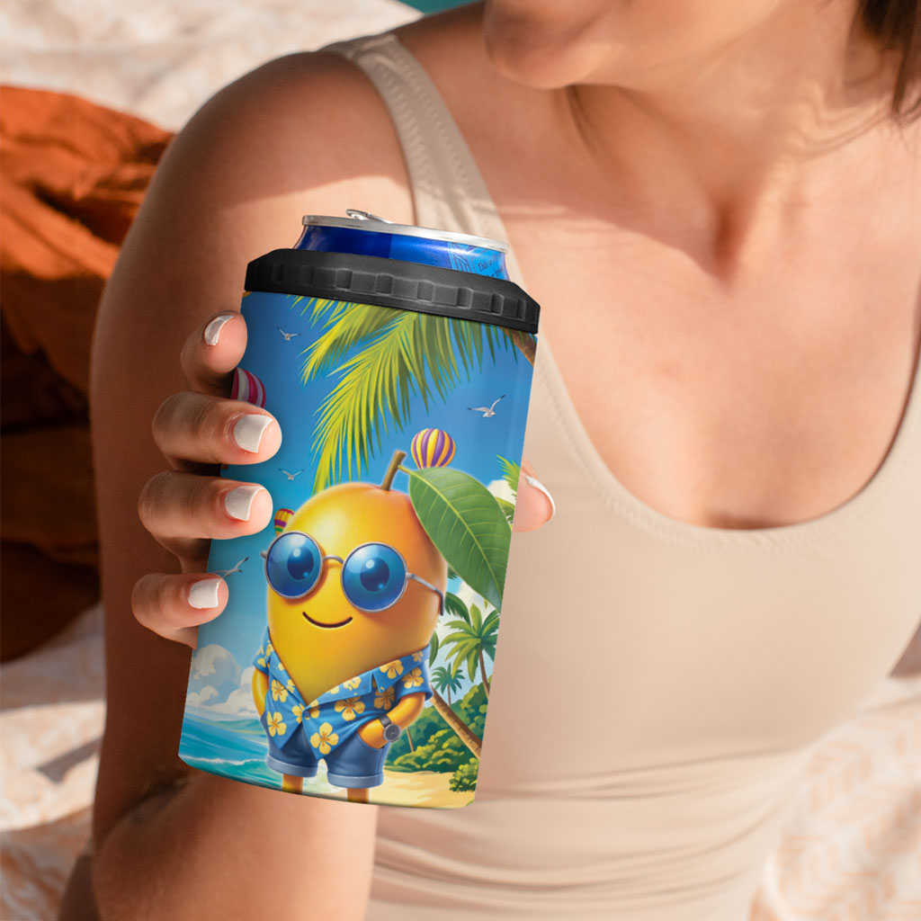 Funny Hawaii Mango 4 in 1 Can Cooler Tumbler Tropical Summer Beach Mascot Vacation