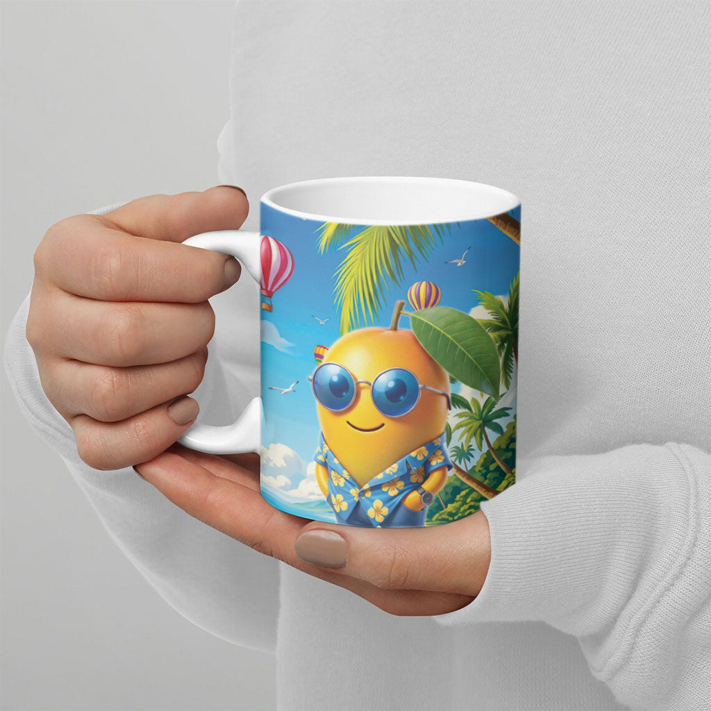 Funny Hawaii Mango Ceramic Mug Tropical Summer Beach Mascot Vacation