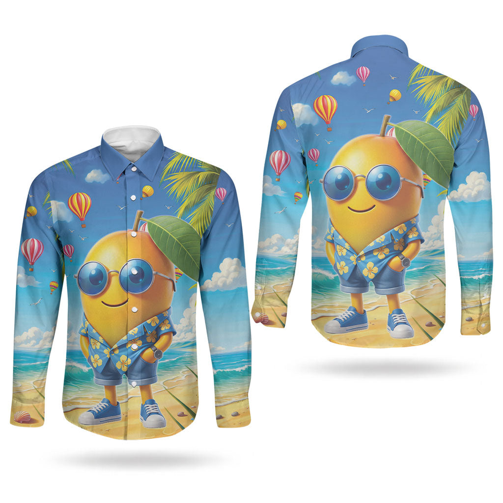 Funny Hawaii Mango Couples Matching Summer Maxi Dress and Long Sleeve Button Shirt Tropical Summer Beach Mascot Vacation