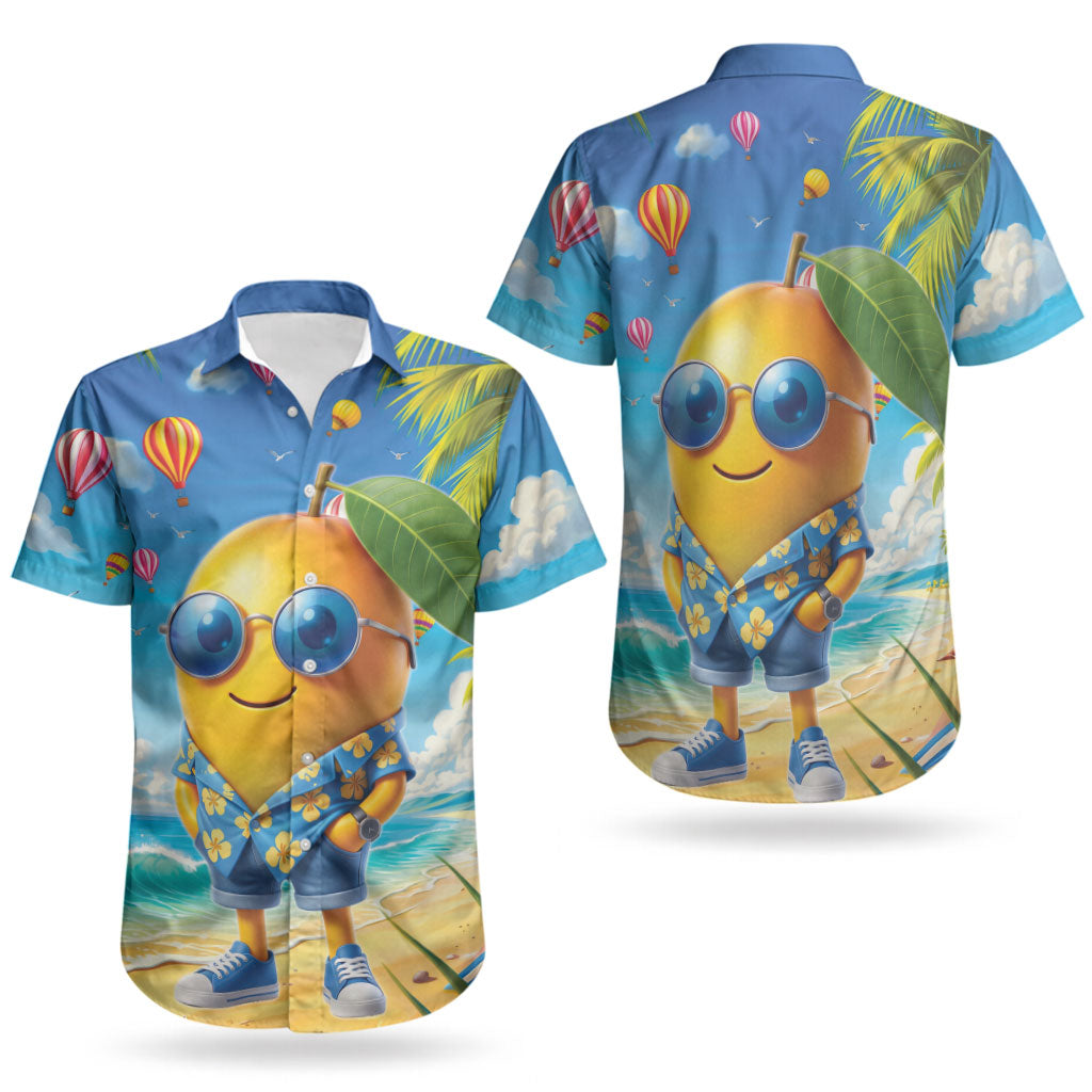 Funny Hawaii Mango Couples Matching Tank Maxi Dress and Hawaiian Shirt Tropical Summer Beach Mascot Vacation