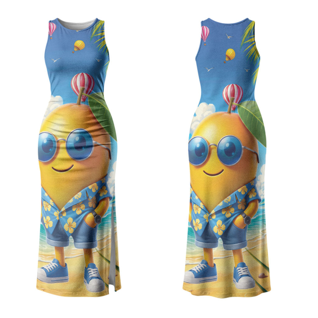 Funny Hawaii Mango Couples Matching Tank Maxi Dress and Hawaiian Shirt Tropical Summer Beach Mascot Vacation