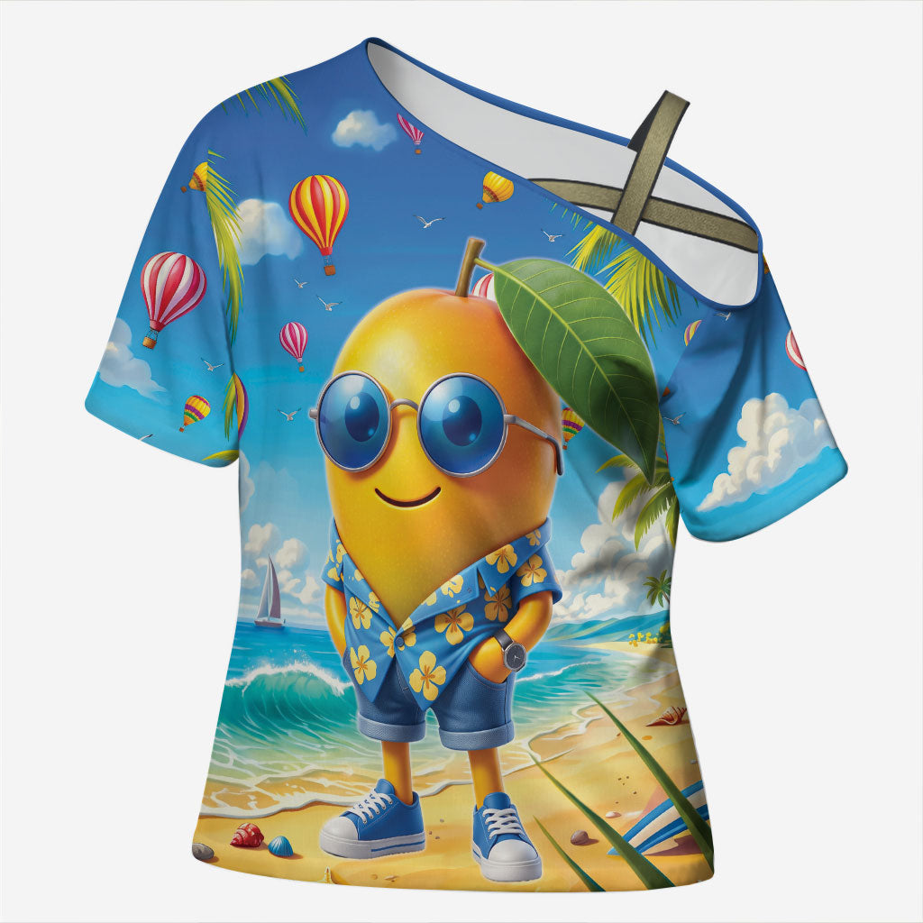 Funny Hawaii Mango Cross Shoulder Shirt Tropical Summer Beach Mascot Vacation