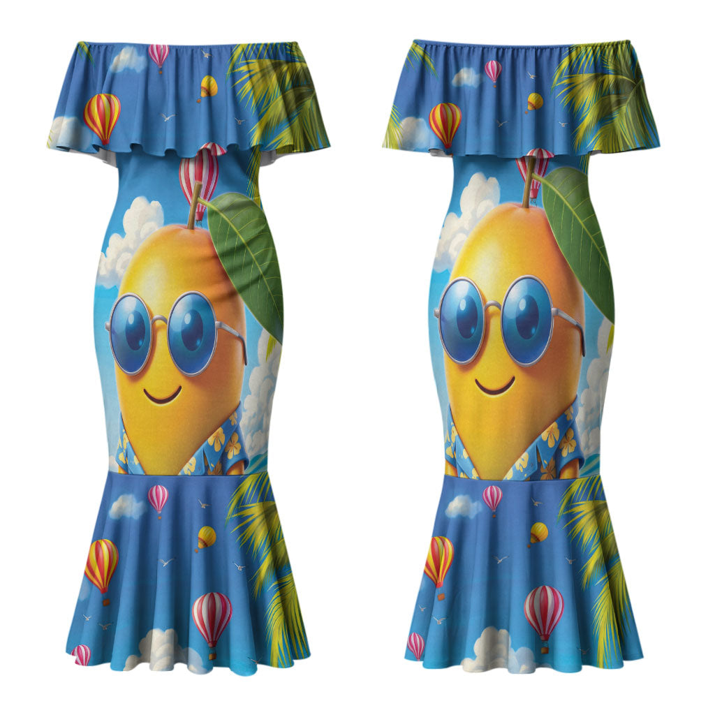 Funny Hawaii Mango Family Matching Mermaid Dress and Hawaiian Shirt Tropical Summer Beach Mascot Vacation