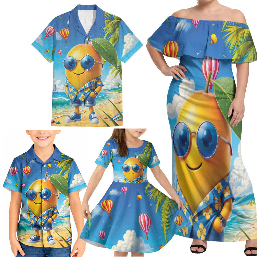 Funny Hawaii Mango Family Matching Off Shoulder Maxi Dress and Hawaiian Shirt Tropical Summer Beach Mascot Vacation LT19 - Polynesian Pride