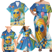 Funny Hawaii Mango Family Matching Off Shoulder Maxi Dress and Hawaiian Shirt Tropical Summer Beach Mascot Vacation