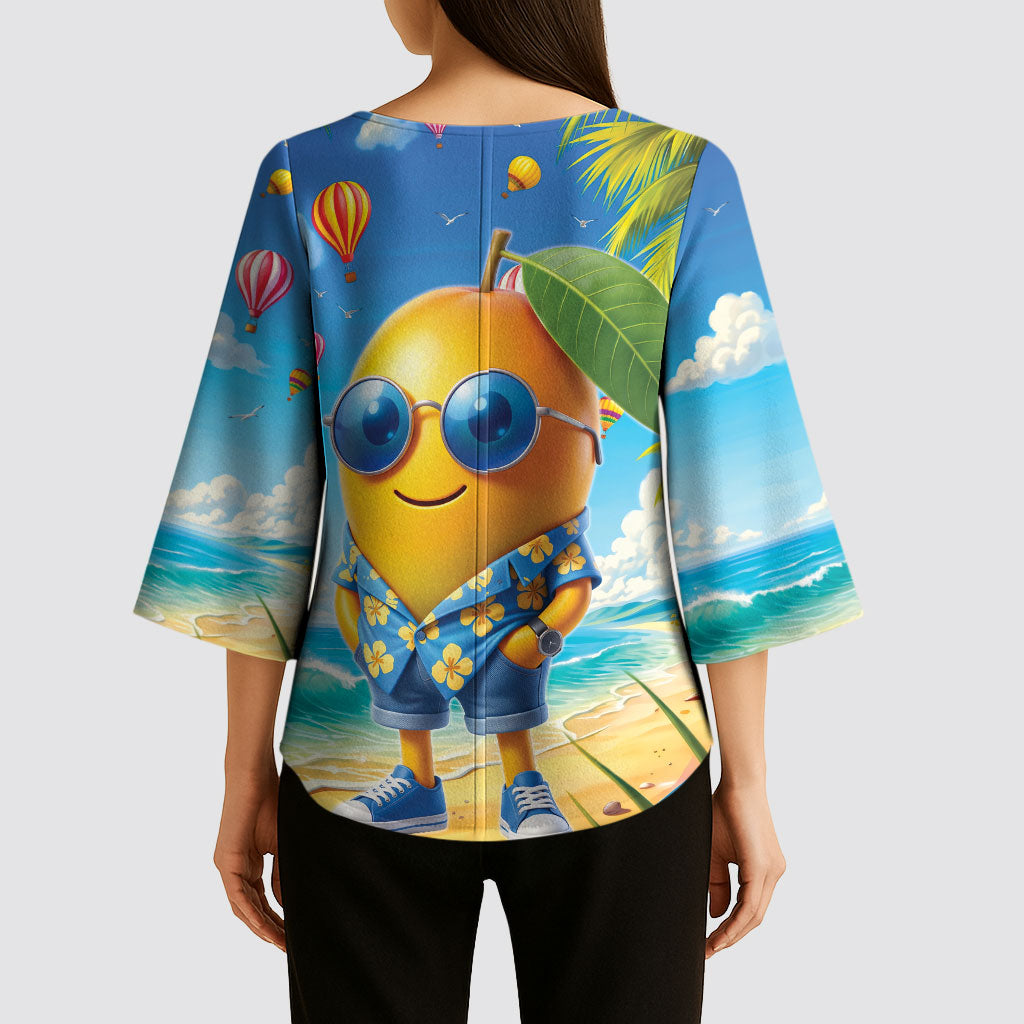 Funny Hawaii Mango Kimono Sleeve Blouse Tropical Summer Beach Mascot Vacation