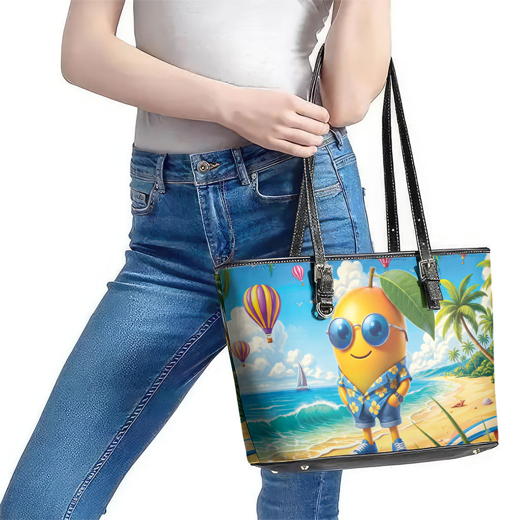 Funny Hawaii Mango Leather Tote Bag Tropical Summer Beach Mascot Vacation