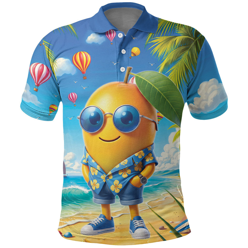 Funny Hawaii Mango Polo Shirt Tropical Summer Beach Mascot Vacation
