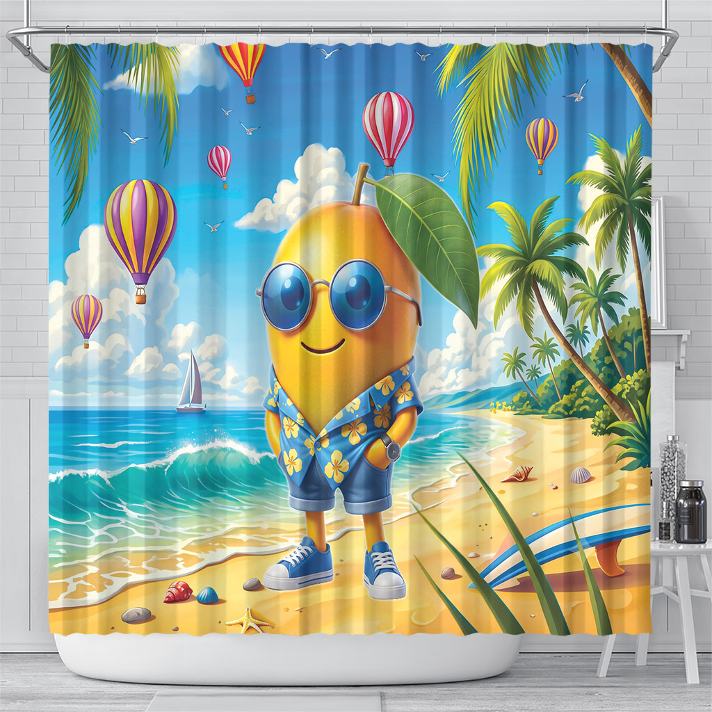Funny Hawaii Mango Shower Curtain Tropical Summer Beach Mascot Vacation