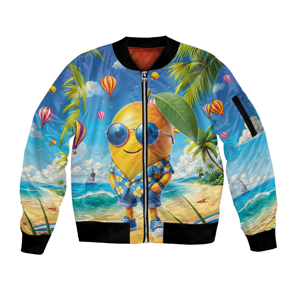 Funny Hawaii Mango Sleeve Zip Bomber Jacket Tropical Summer Beach Mascot Vacation
