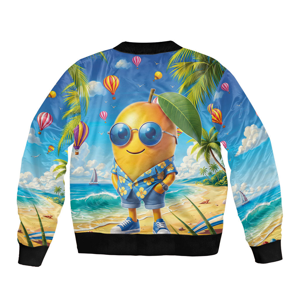 Funny Hawaii Mango Sleeve Zip Bomber Jacket Tropical Summer Beach Mascot Vacation