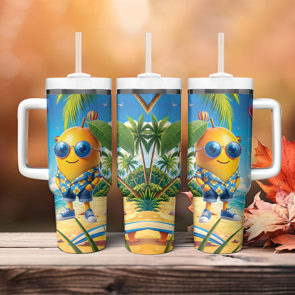 Funny Hawaii Mango Tumbler With Handle Tropical Summer Beach Mascot Vacation