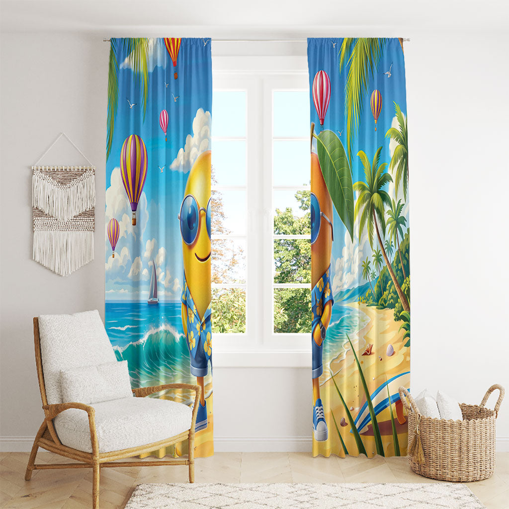 Funny Hawaii Mango Window Curtain Tropical Summer Beach Mascot Vacation