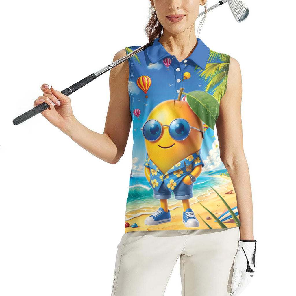 Funny Hawaii Mango Women Sleeveless Polo Shirt Tropical Summer Beach Mascot Vacation