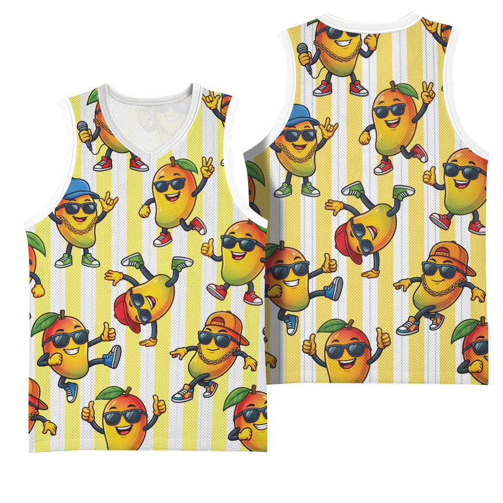 Funny Hawaii Mango Hip Hop Cartoon Basketball Jersey Summer Beach Party