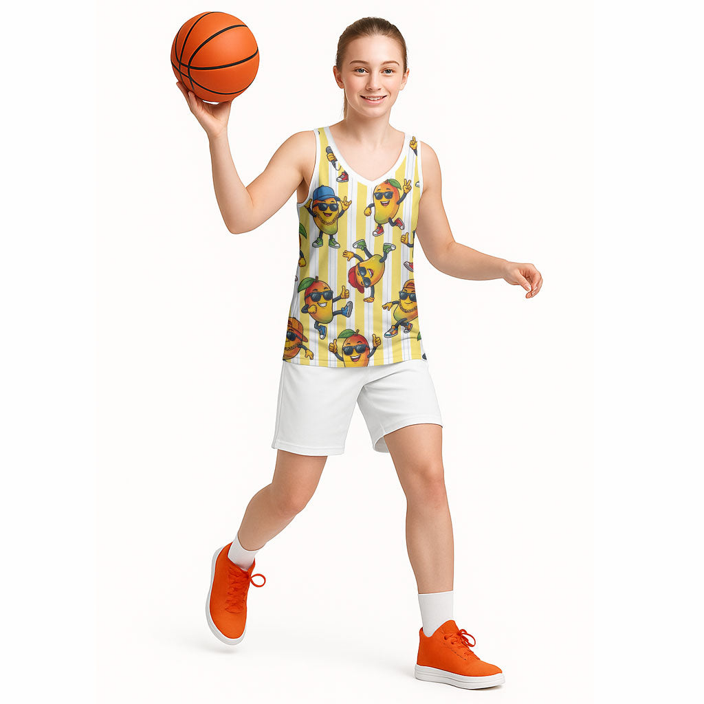 Funny Hawaii Mango Hip Hop Cartoon Basketball Jersey Summer Beach Party