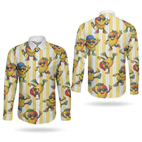 Funny Hawaii Mango Hip Hop Cartoon Couples Matching Off The Shoulder Long Sleeve Dress and Long Sleeve Button Shirt Summer Beach Party