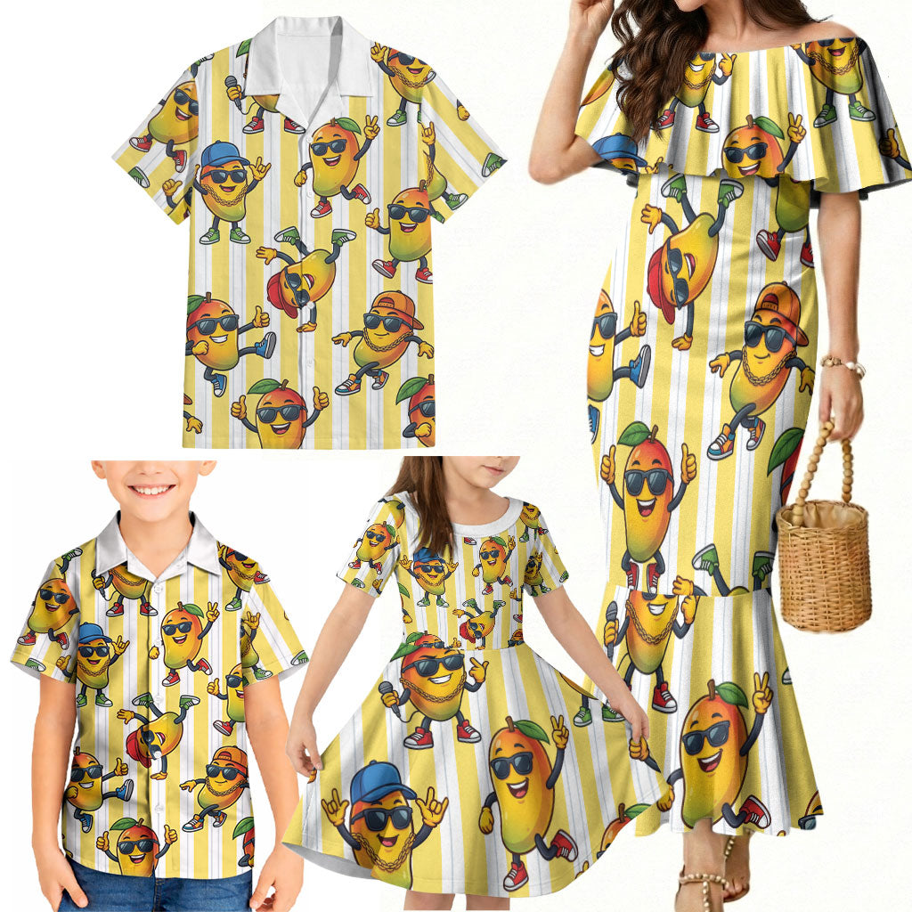 Funny Hawaii Mango Hip Hop Cartoon Family Matching Mermaid Dress and Hawaiian Shirt Summer Beach Party LT19 - Polynesian Pride