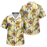 Funny Hawaii Mango Hip Hop Cartoon Family Matching Off Shoulder Maxi Dress and Hawaiian Shirt Summer Beach Party
